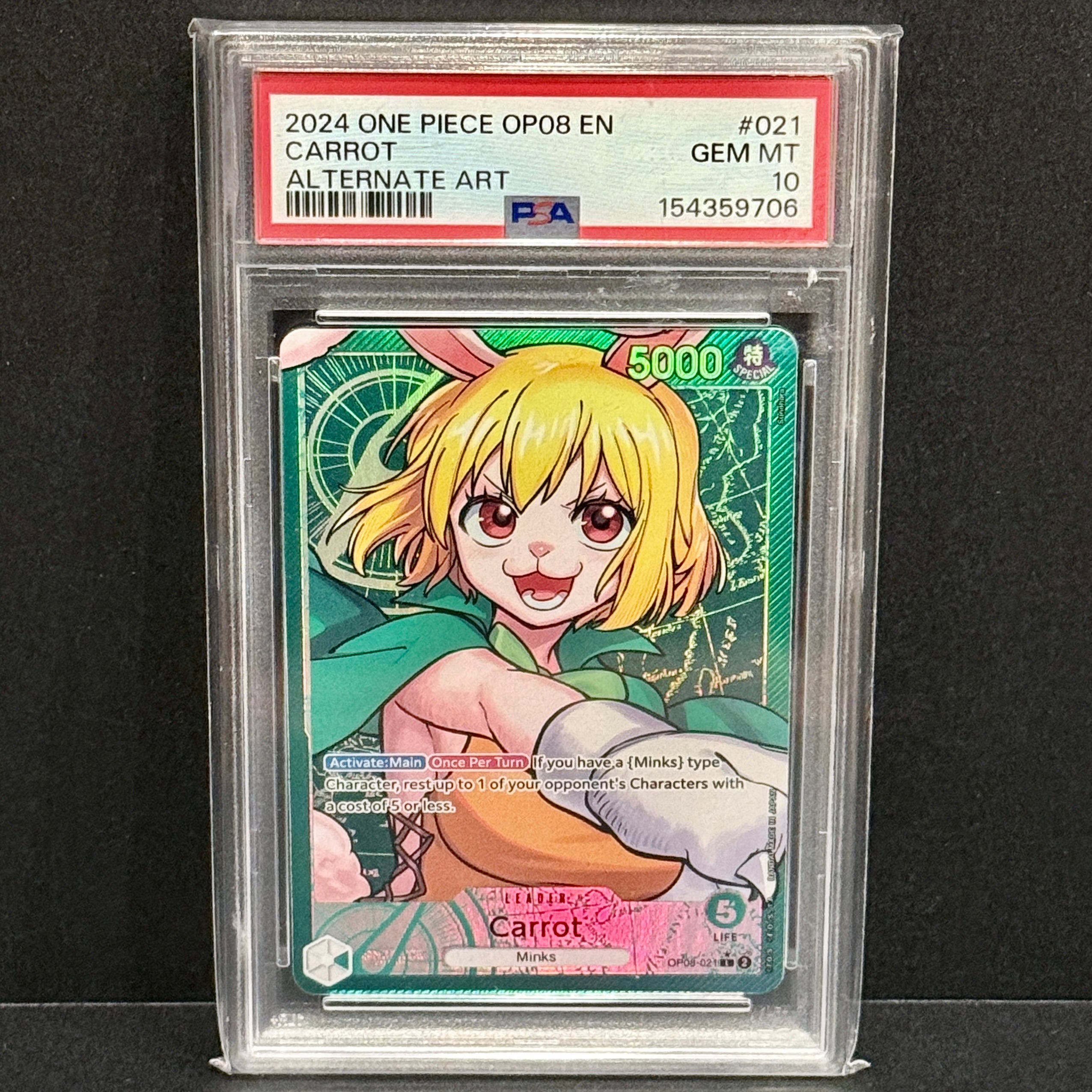 2024 One Piece OP-08 021 Carrot Leader Parallel PSA 10