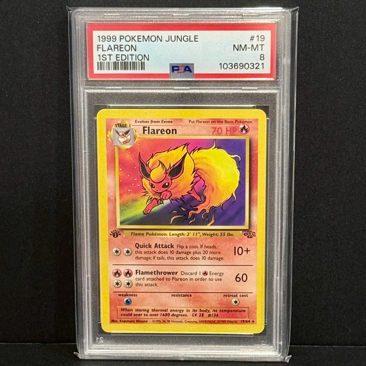 1999 Pokemon Jungle 19/64 Flareon Rare 1st Edition PSA 8