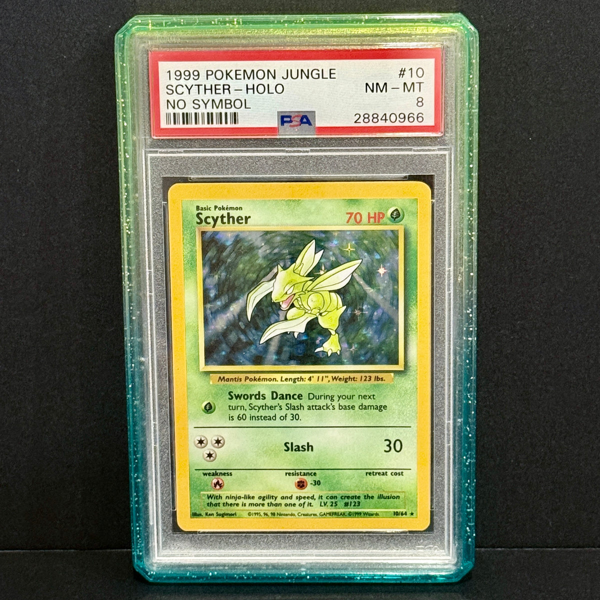 1999 Pokemon Jungle 10/64 Scyther (No Symbol) Rare PSA 8