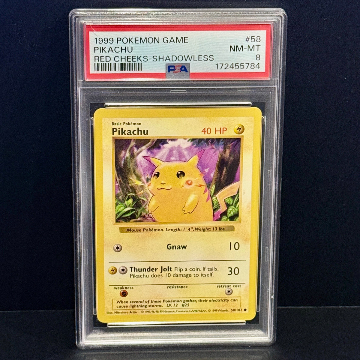 1999 Pokemon Base Set 58 Pikachu (Red Cheeks) Common PSA 8