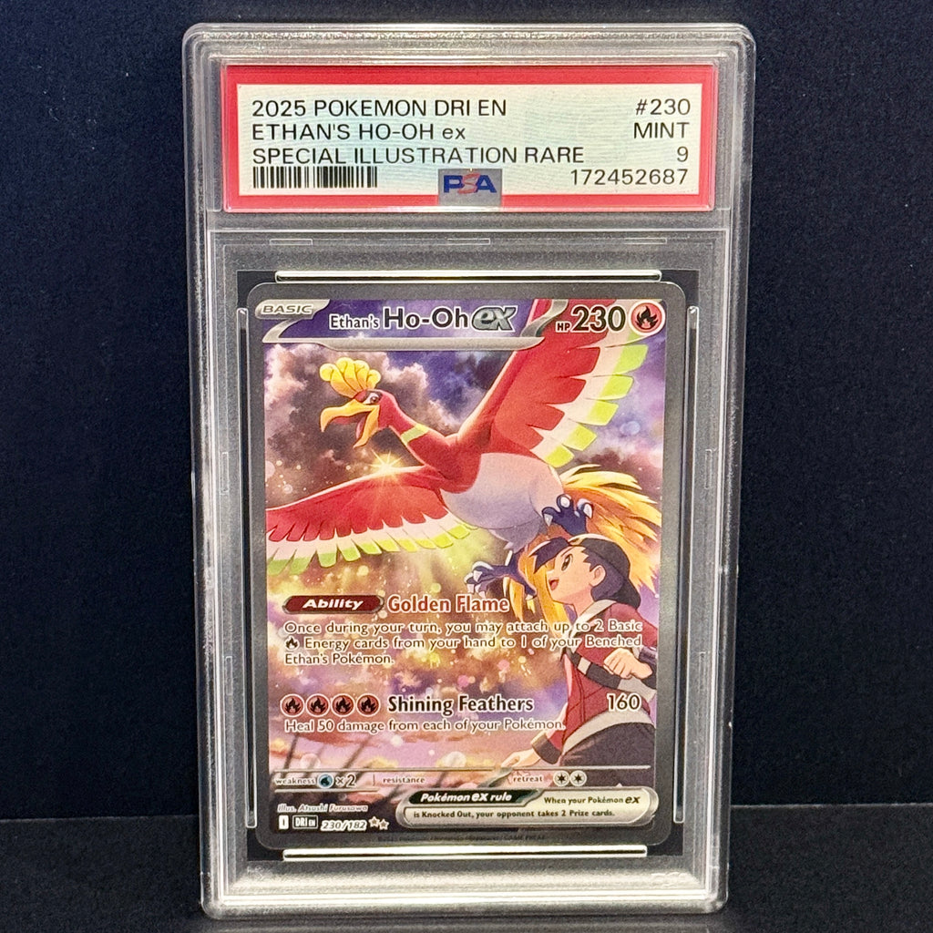 2025 Pokemon Destined Rivals 230/182 Ethan's Ho-oh ex Special Illustration Rare PSA 9
