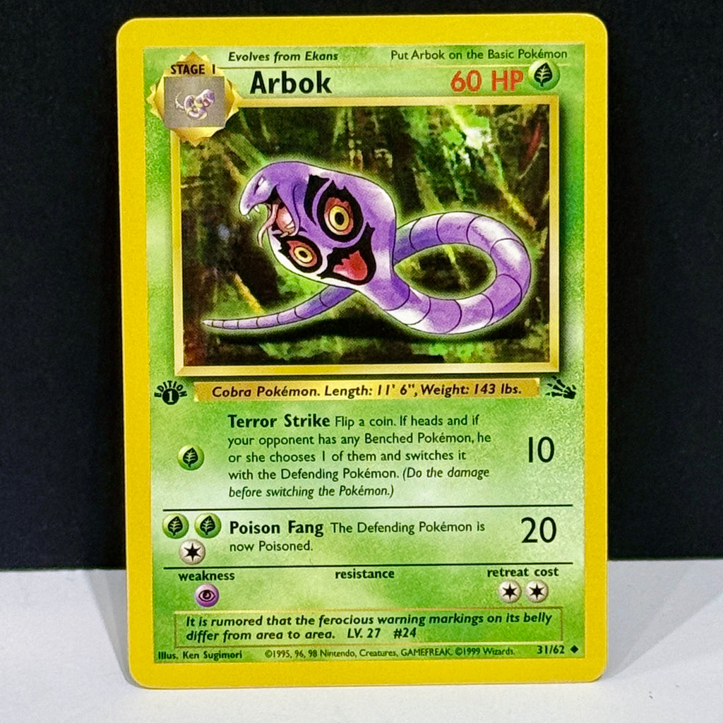 1999 Pokemon Fossil 31/62 Arbok Uncommon 1st Edition