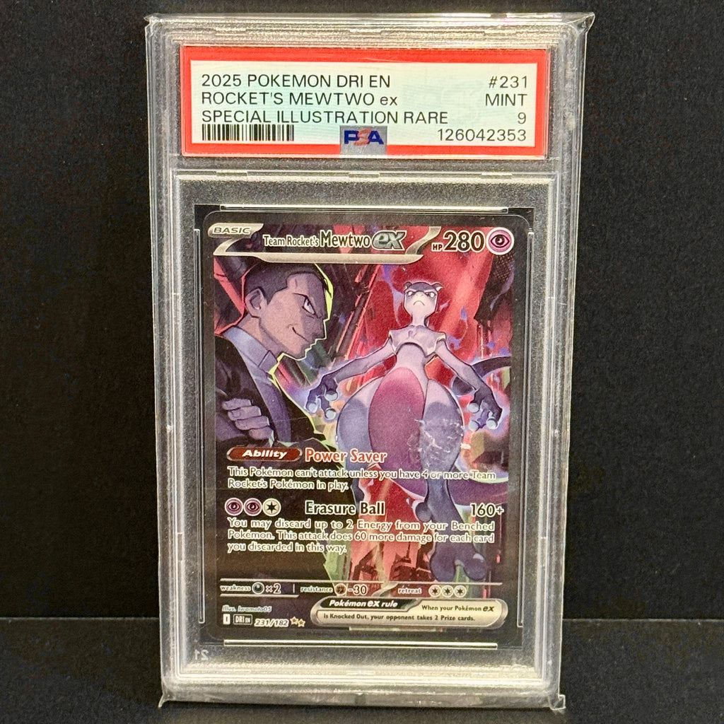 2025 Pokemon Destined Rivals 231/182 Team Rocket's Mewtwo EX Special Illustration Rare PSA 9