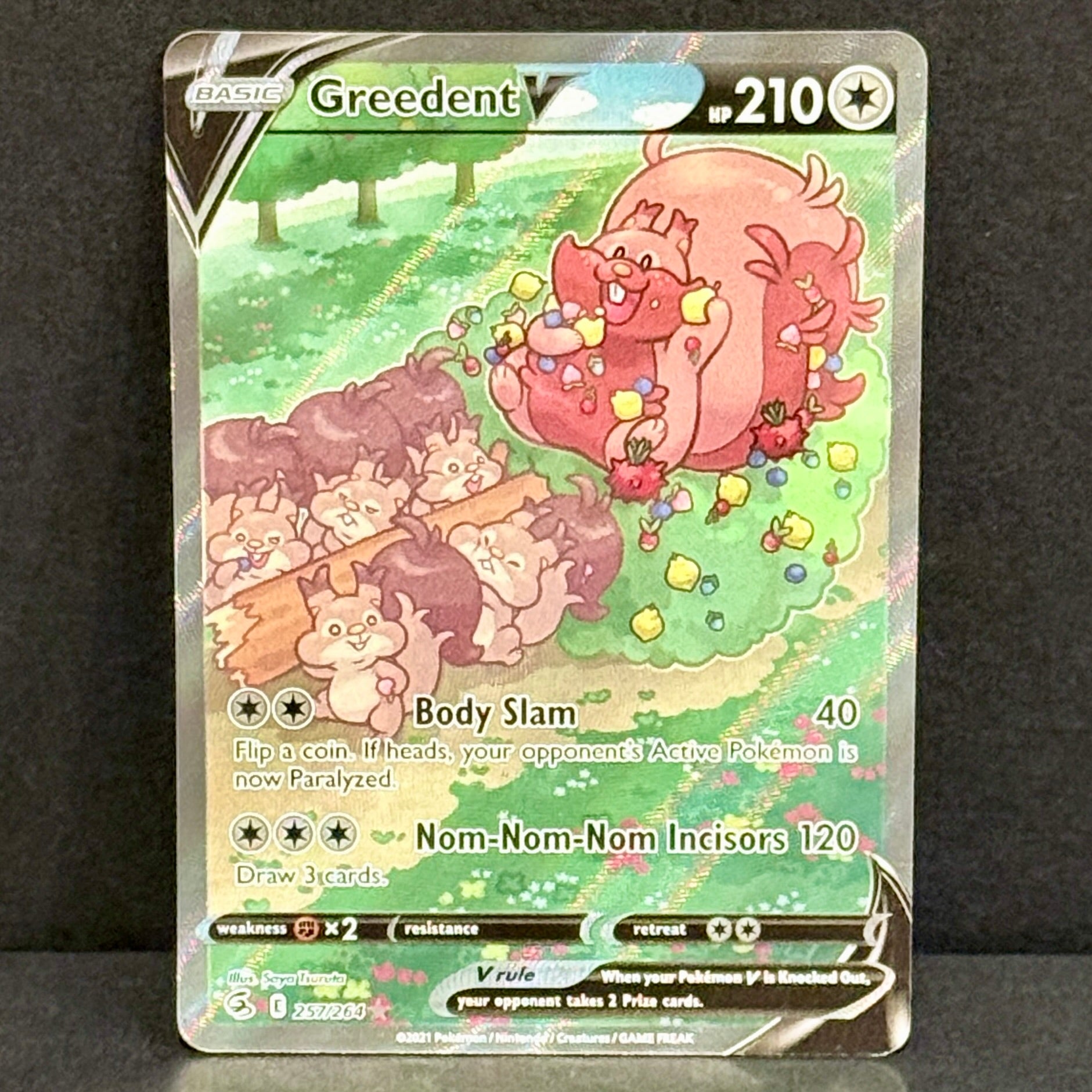 2021 Pokemon Fusion Strike 257/264 Greedent V Ultra Rare Alternate Full Art
