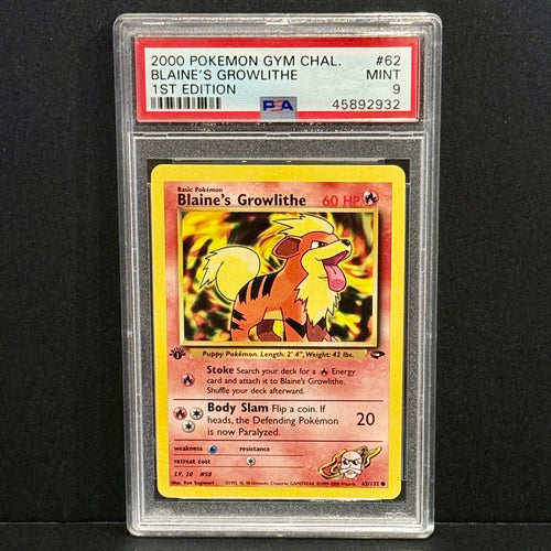 2000 Pokemon Gym Challenge 62/132 Blaine’s Growlithe Common 1st Edition PSA 9