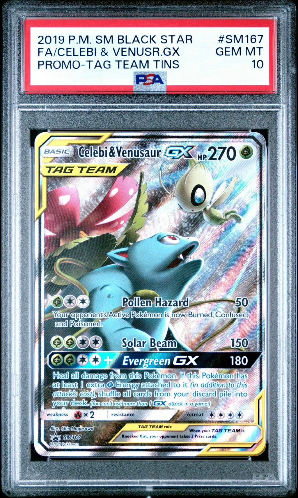 2019 Pokemon Sun & Moon Black Star Promo SM167 Celebi & Venusaur GX Promo PSA 10