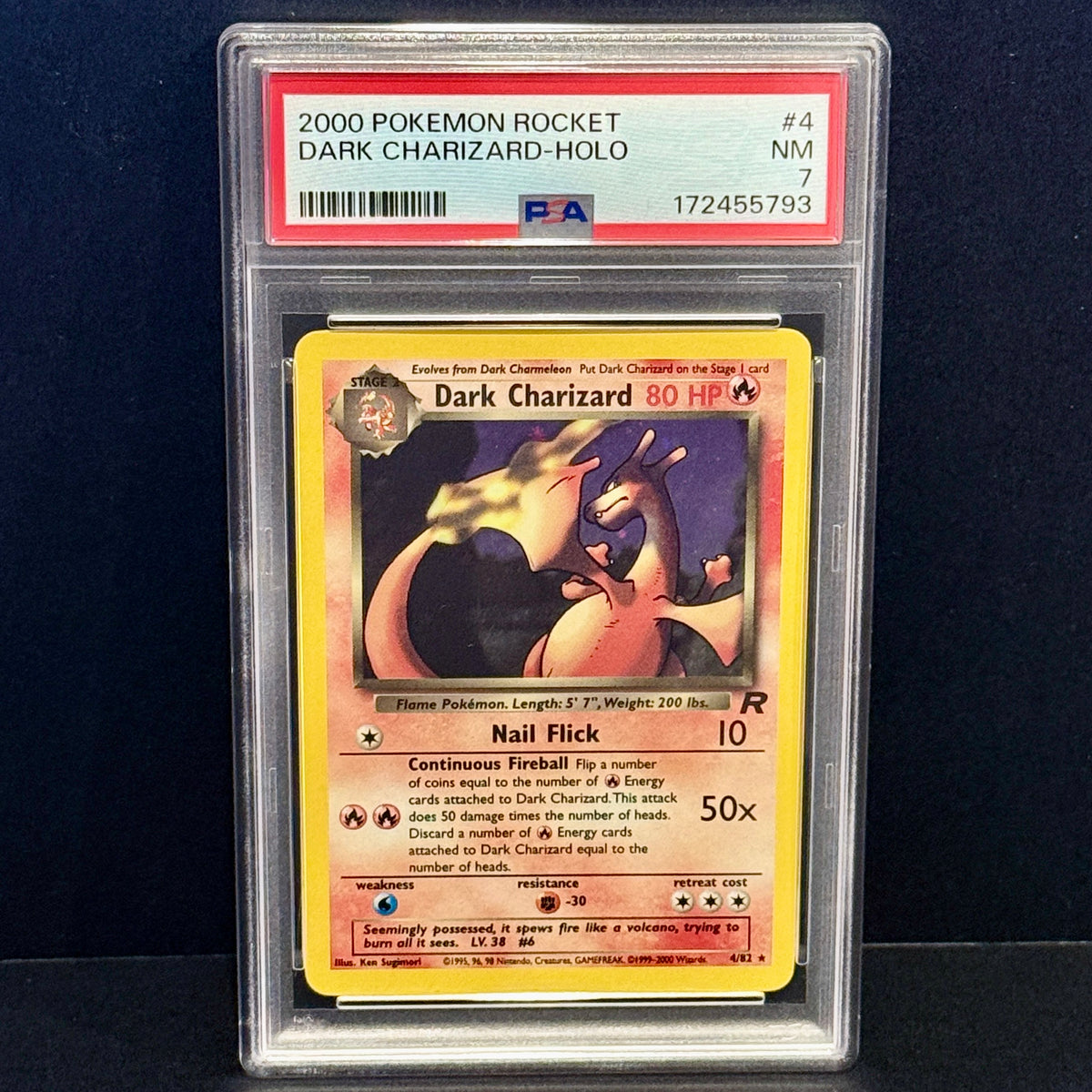 2000 Pokemon Team Rocket 4 Dark Charizard Holo Rare PSA 7