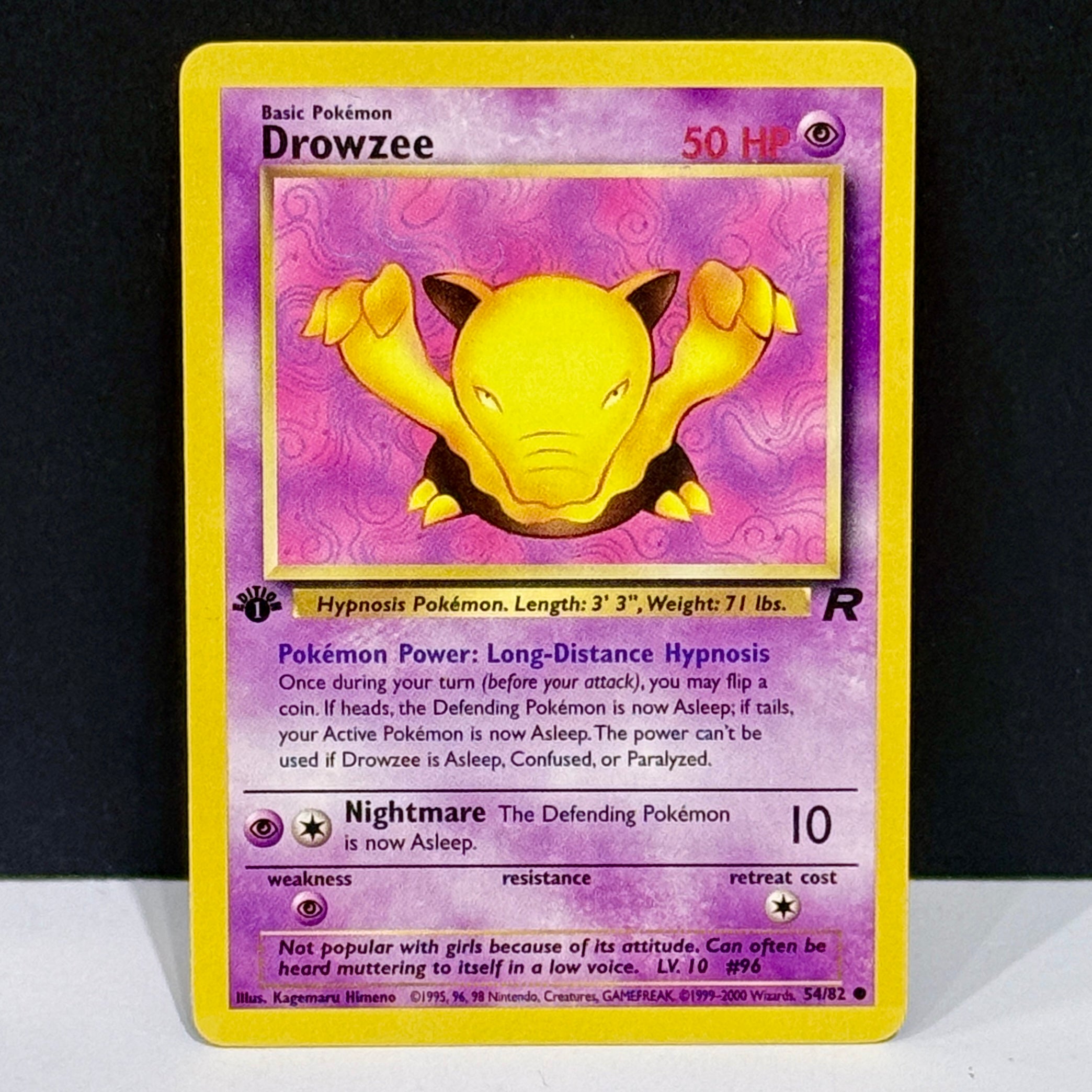 2000 Pokemon Team Rocket 54/82 Drowzee Common 1st Edition